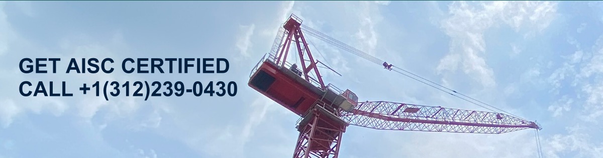 Get AISC certified - red tower crane hoisting steel above city skyline - call (312) 239-0430 for expert audit prep