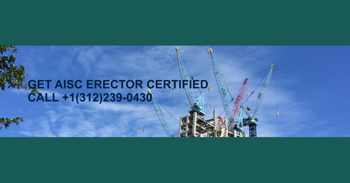 Steel erection cranes at active jobsite with blue sky - Get AISC Erector Certified. Call (312) 239-0430 to pass your audit and win bids.